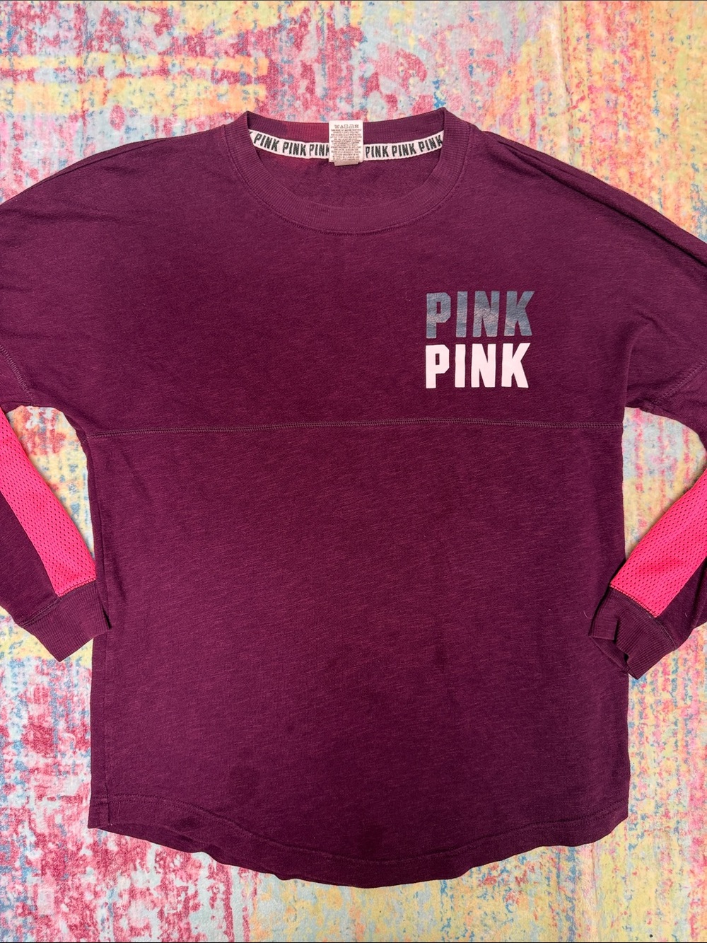 PINK Victoria's Secret Crewneck Sweatshirt in Plum with Hot Pink Accents